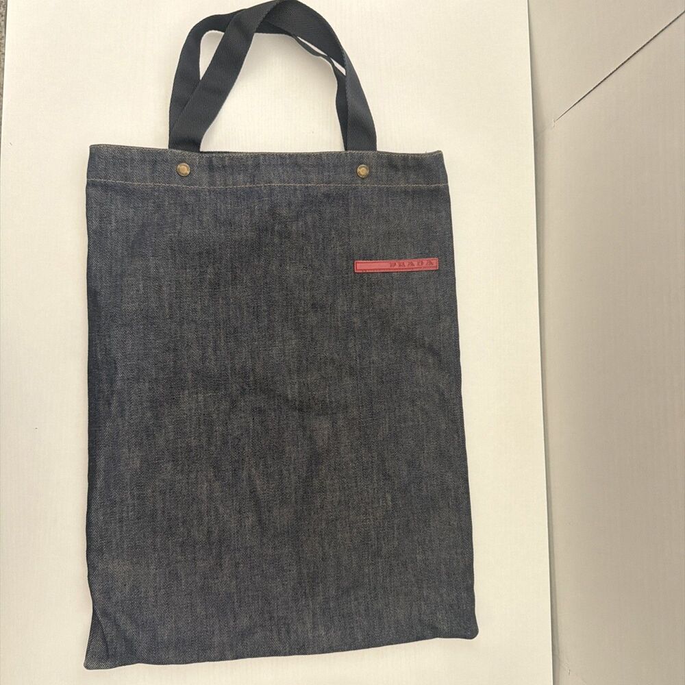 Vintage Prada Sports Linea Rossa Denim Bag Shopper Women Blue Pre-owned